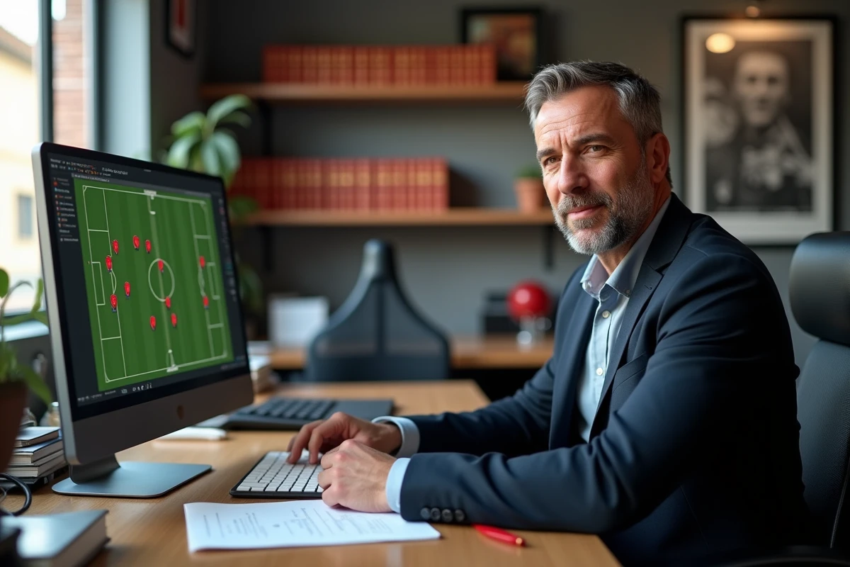 Analyste sportif expert étudiant la tactique de l'AS Roma pour la saison 2026 dans un bureau de médias sportifs à Rome