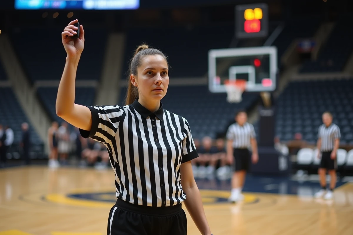Arbitre féminine levant la main pour signaler un timeout