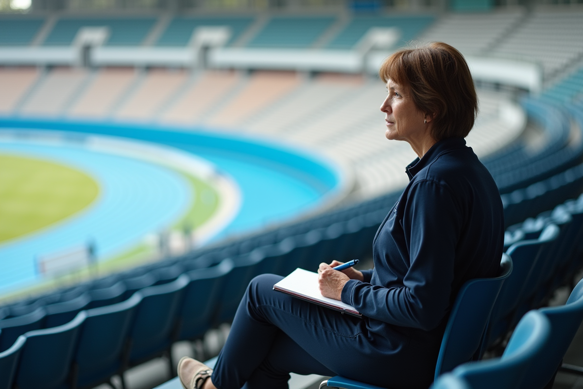 Athlète féminine en tribune observant un événement parasport
