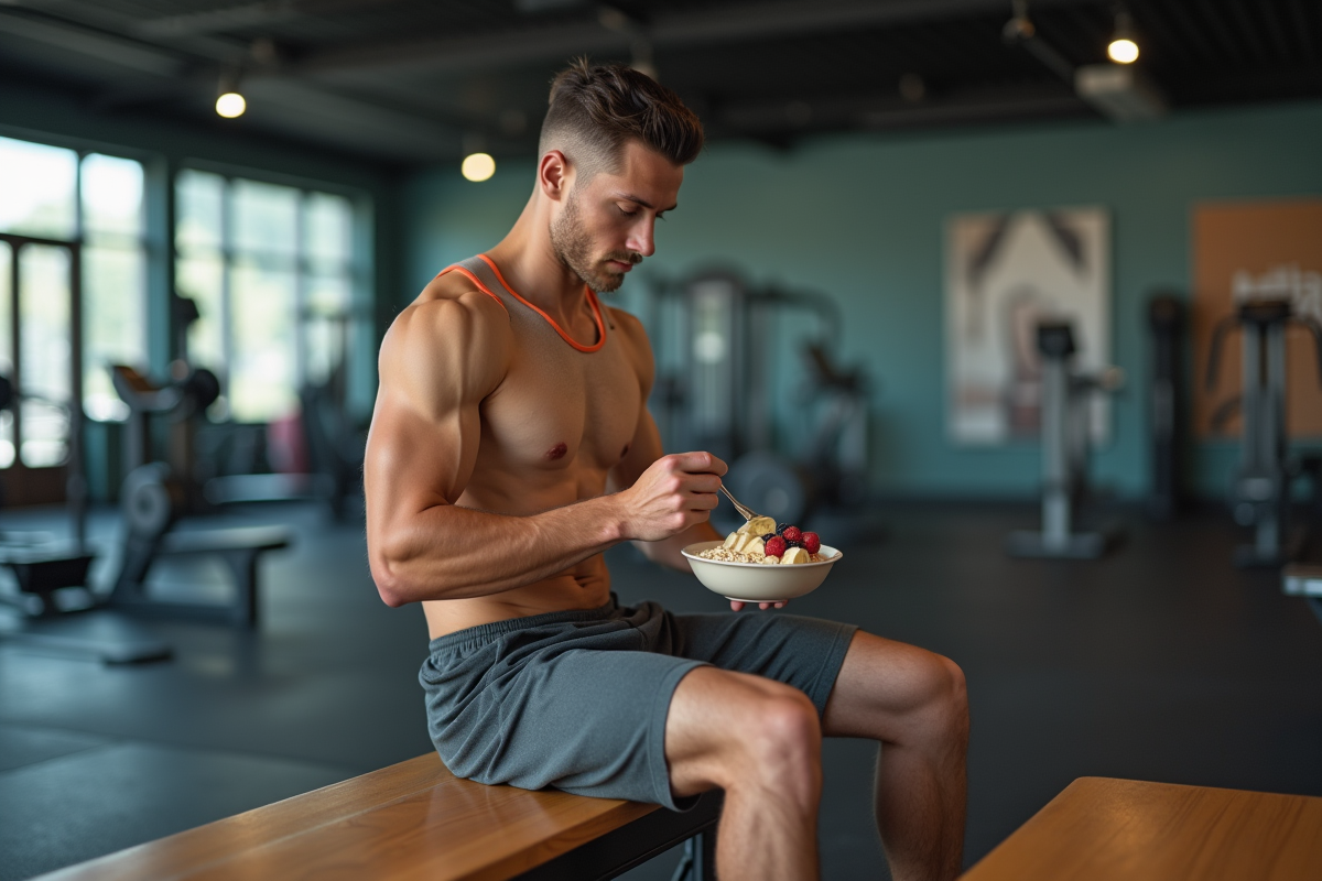 Jeune athlète préparant un bol de flocons d'avoine