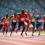 Athletes d'élite courant sur la piste lors d'une compétition