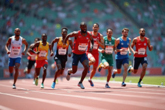 Athletes d'élite courant sur la piste lors d'une compétition