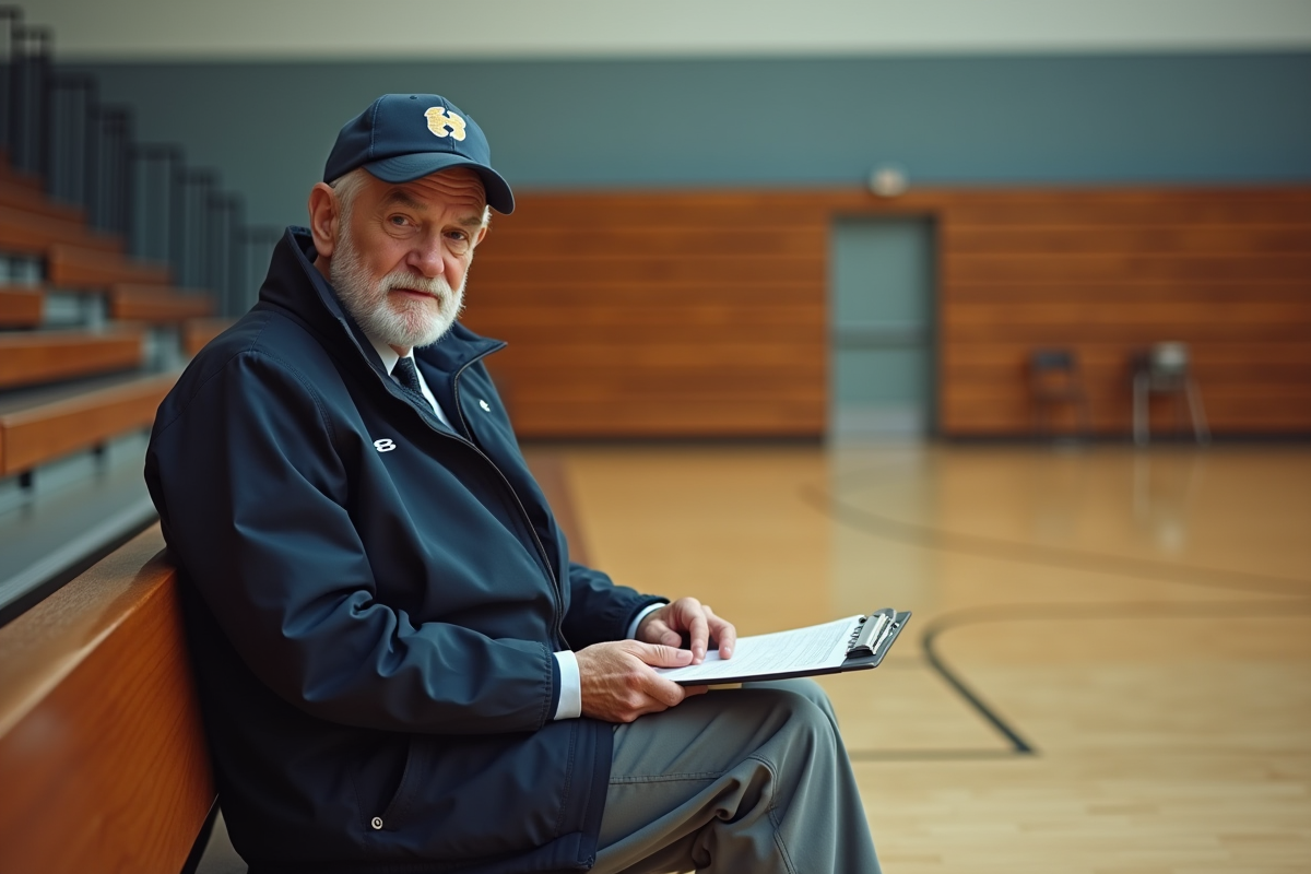 Entraineur contemplatif dans une salle de sport intérieure