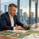 Directeur sportif du FC Barcelone analysant des dossiers de transfert lors du mercato 2026