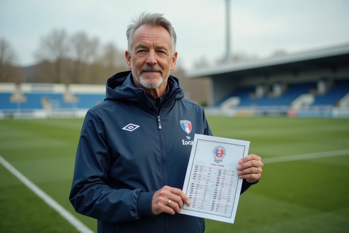 Entraîneur de football avec tirage Coupe de France sur le terrain