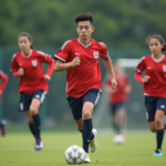Jeunes joueurs de football en entraînement sur un terrain extérieur