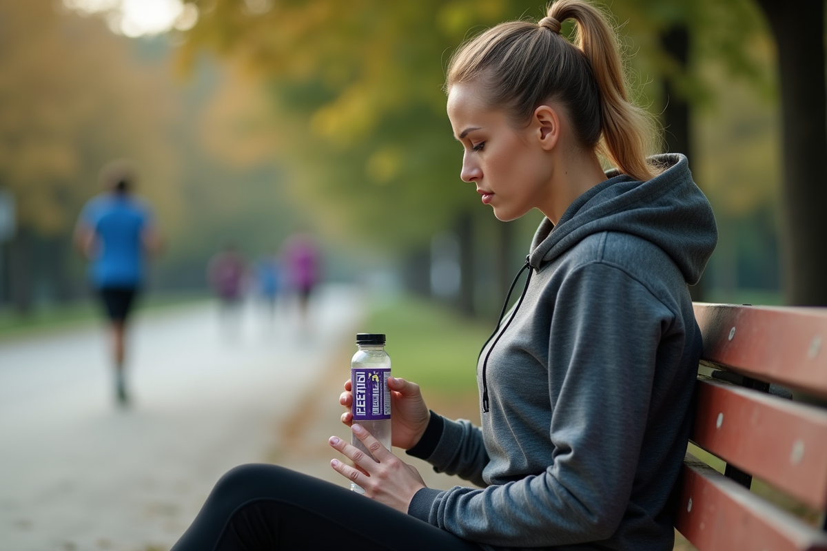 Femme sportive tenant creatine dans un parc en plein air