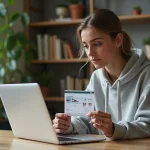Femme consultant un code promo Tennis : zero 2026 sur ordinateur portable à son bureau à domicile