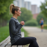 Femme après jogging dans un parc urbain en pleine nature
