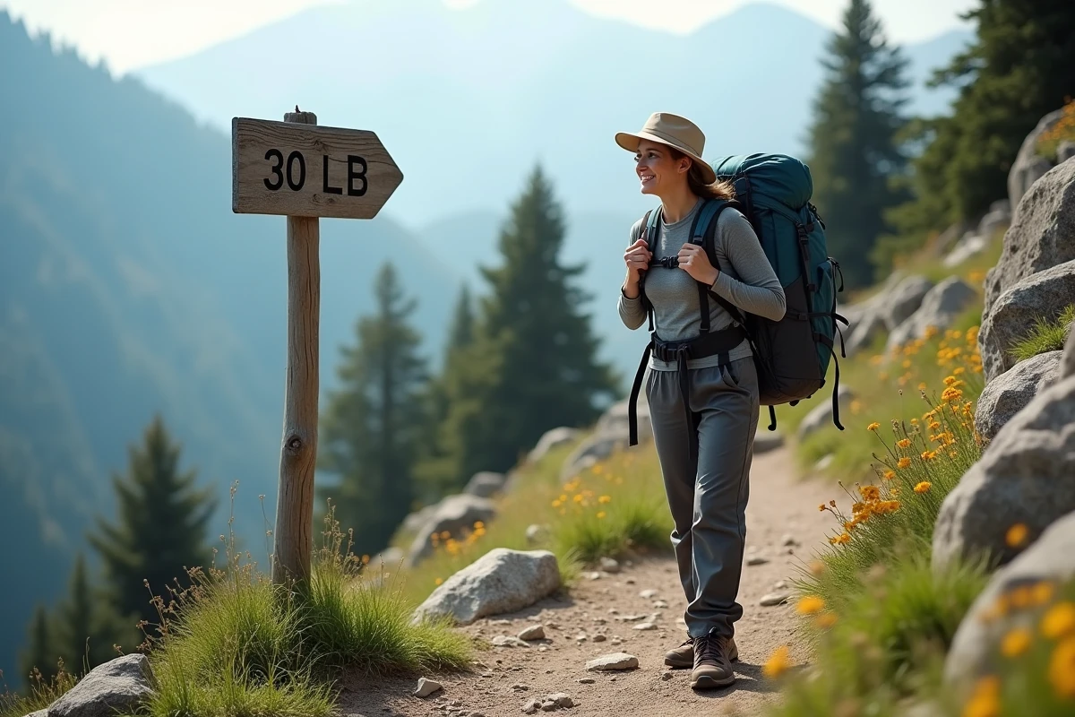 Femme ajustant son sac à dos sur un sentier de montagne