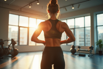 Femme sportive de dos dans une salle lumineuse