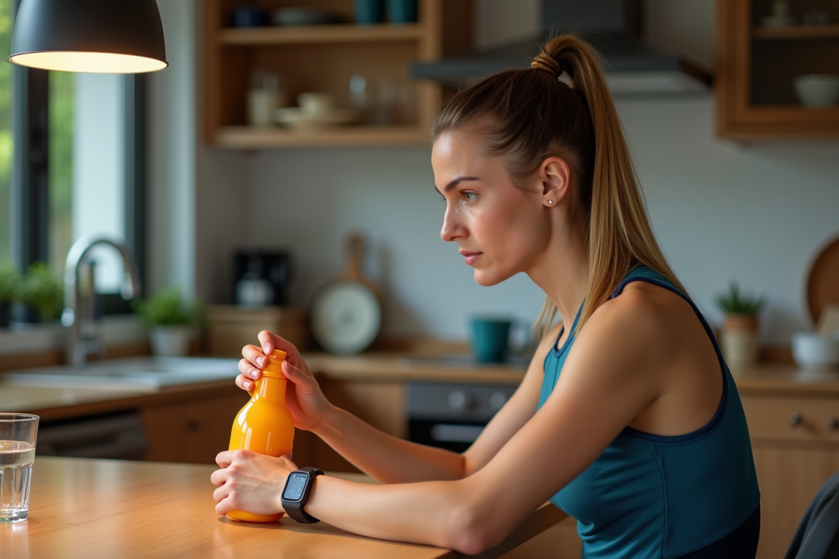 Femme préparant une boisson d endurance à la maison