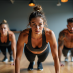 Groupe d adultes en entraînement synchronisé en salle