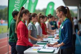 Groupe de jeunes souriants lors d'un check-in sportif en extérieur