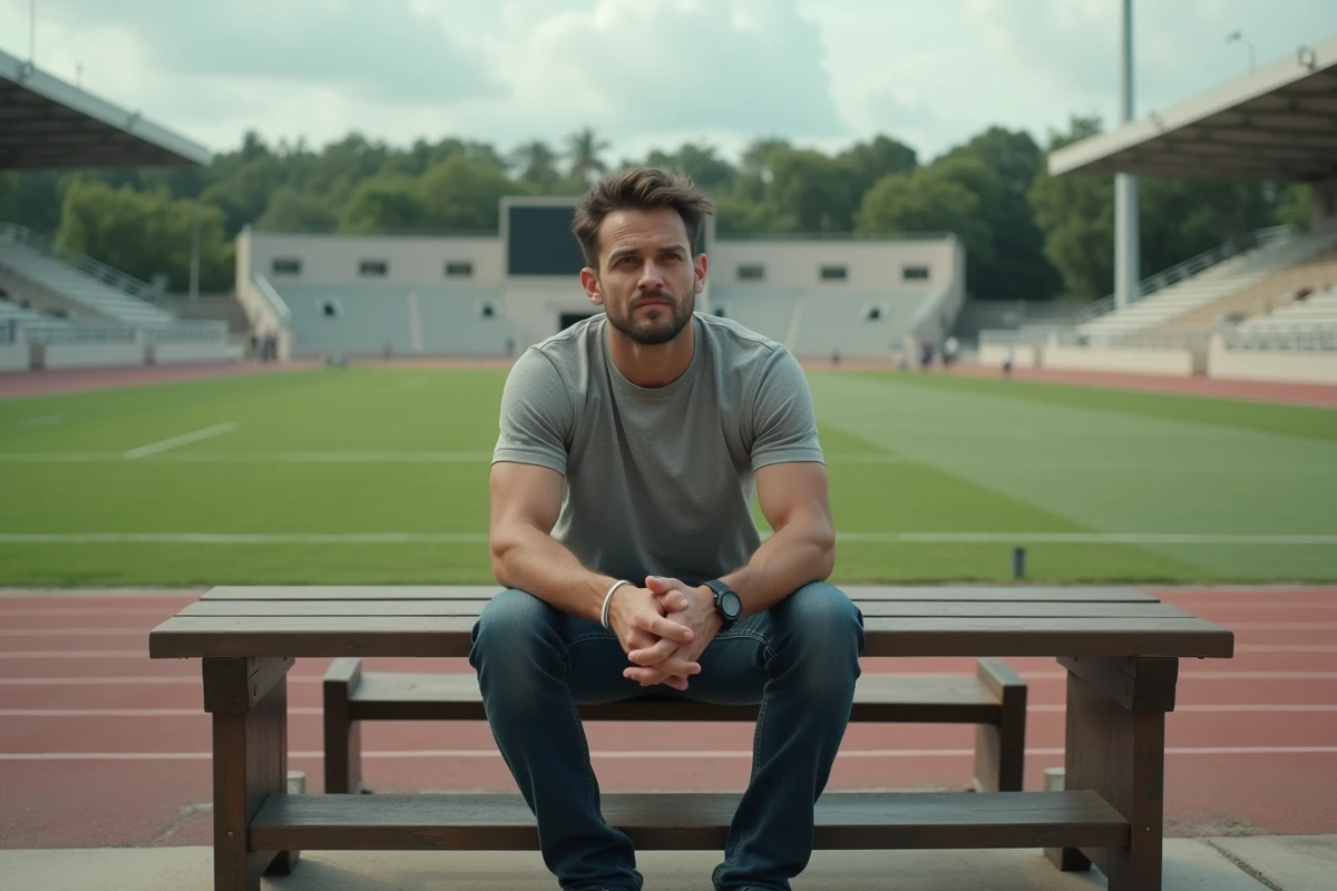 Hardy Matt assis sur un banc extérieur regardant le terrain