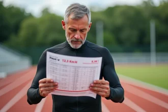 Homme en tenue de course examinant un graphique de rythme