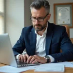 Homme d'âge moyen travaillant sur son ordinateur dans un bureau à domicile