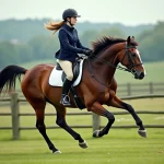 Jeune cavalière en pleine course dans un champ verdoyant