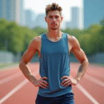 Jeune coureur long distance en extérieur sur piste