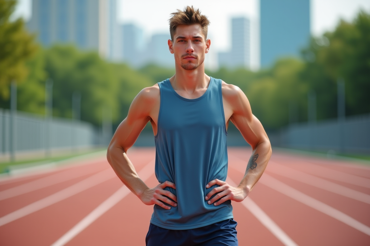 Jeune coureur long distance en extérieur sur piste