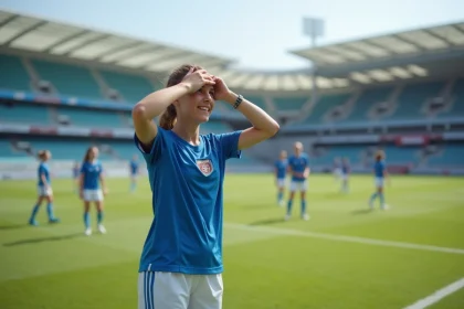 Jeune fille joueuse de football en pleine action sur le terrain