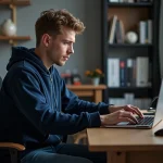 Jeune homme en hoodie regardant un écran d'ordinateur avec erreur de login