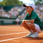 Jeune ramasseur de tennis en uniforme sur terre battue