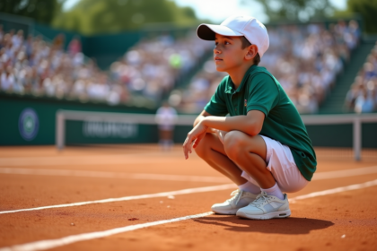 Jeune ramasseur de tennis en uniforme sur terre battue
