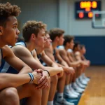 Groupe de jeunes joueurs de basketball en overtime