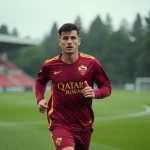 Joueur de l'AS Roma en entraînement sur le terrain d'entraînement officiel du club lors de la saison 2026
