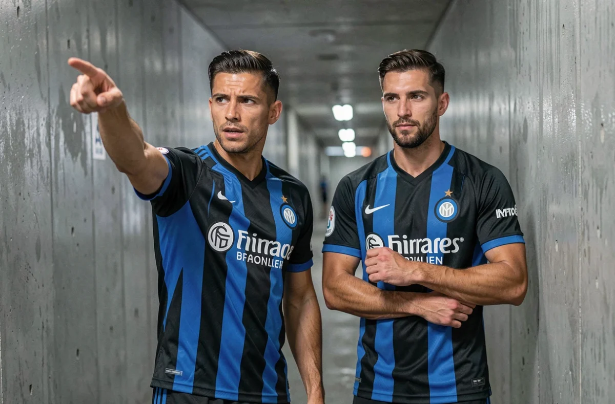 Deux joueurs décisifs de l'Inter Milan dans le tunnel du stade avant un match de Ligue des Champions