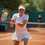 Femme jouant au tennis sur court en terre battue