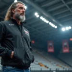 Lutteur sportif confiant dans une arene de lutte