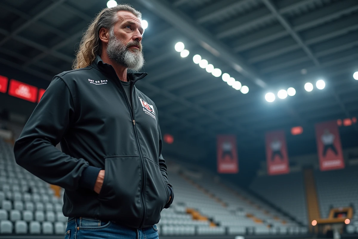 Lutteur sportif confiant dans une arene de lutte