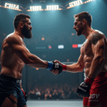 Deux lutteurs MMA se serrant la main dans l'octogone après un combat