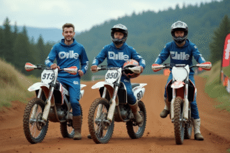 Jeune homme motocross avec trois bikes 250cc en nature