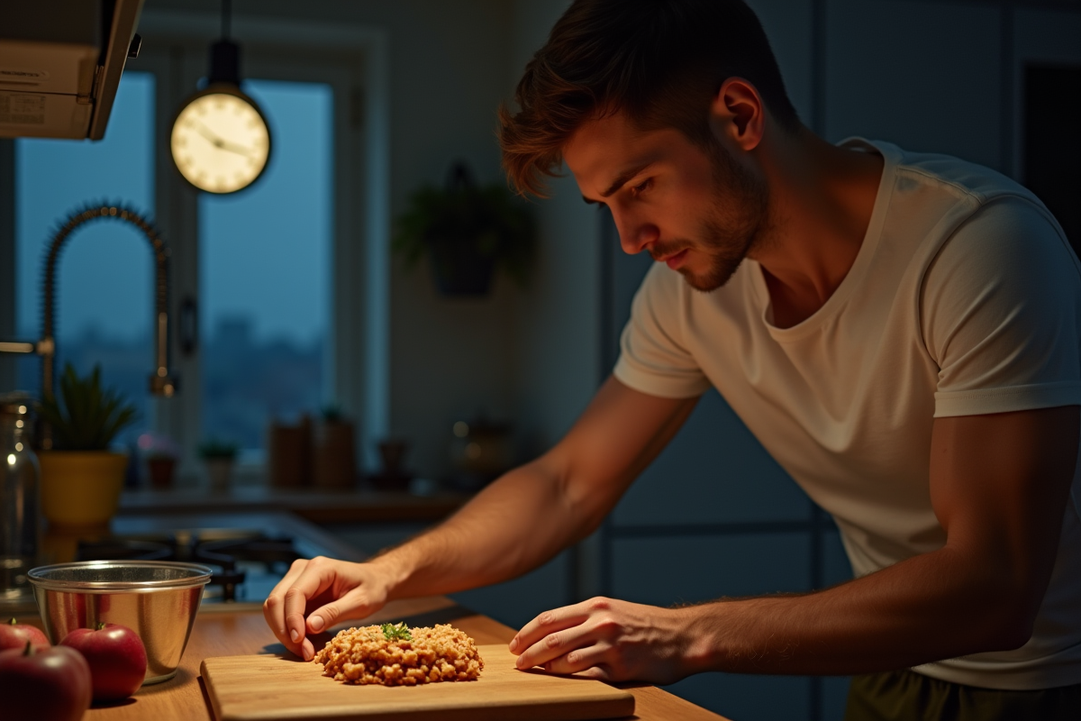 Adulte préparant une collation saine en cuisine le soir
