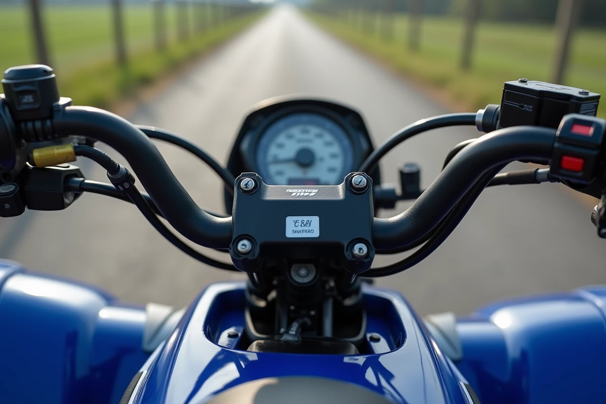 Gros plan sur le tableau de bord et la plaque d'identification du Yamaha Raptor 700, détails essentiels pour l'immatriculation et la conformité réglementaire