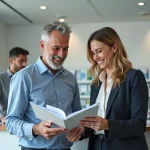 Couple en réunion dans un bureau moderne de la federation sportive