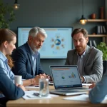 Groupe de quatre professionnels en réunion autour d'une table