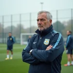Sélectionneur de l'équipe nationale argentine analysant l'entraînement sur le terrain