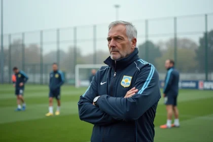Sélectionneur de l'équipe nationale argentine analysant l'entraînement sur le terrain