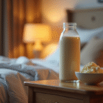 Shake protéine et fromage cottage sur une table de nuit