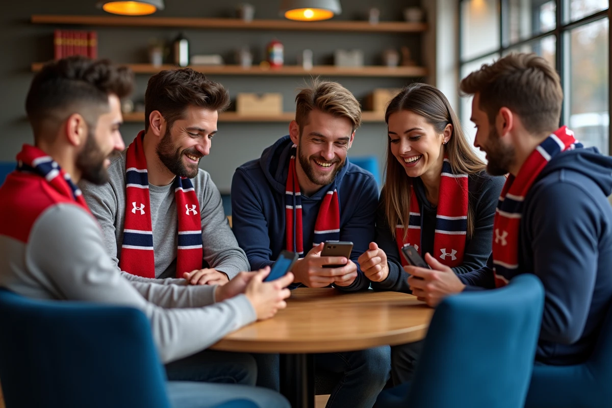 Supporters de football dans un lounge moderne avec écharpes