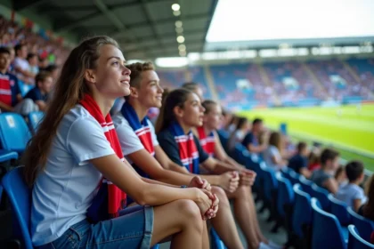 Jeunes supporters parisiens au stade Charléty regardant le match