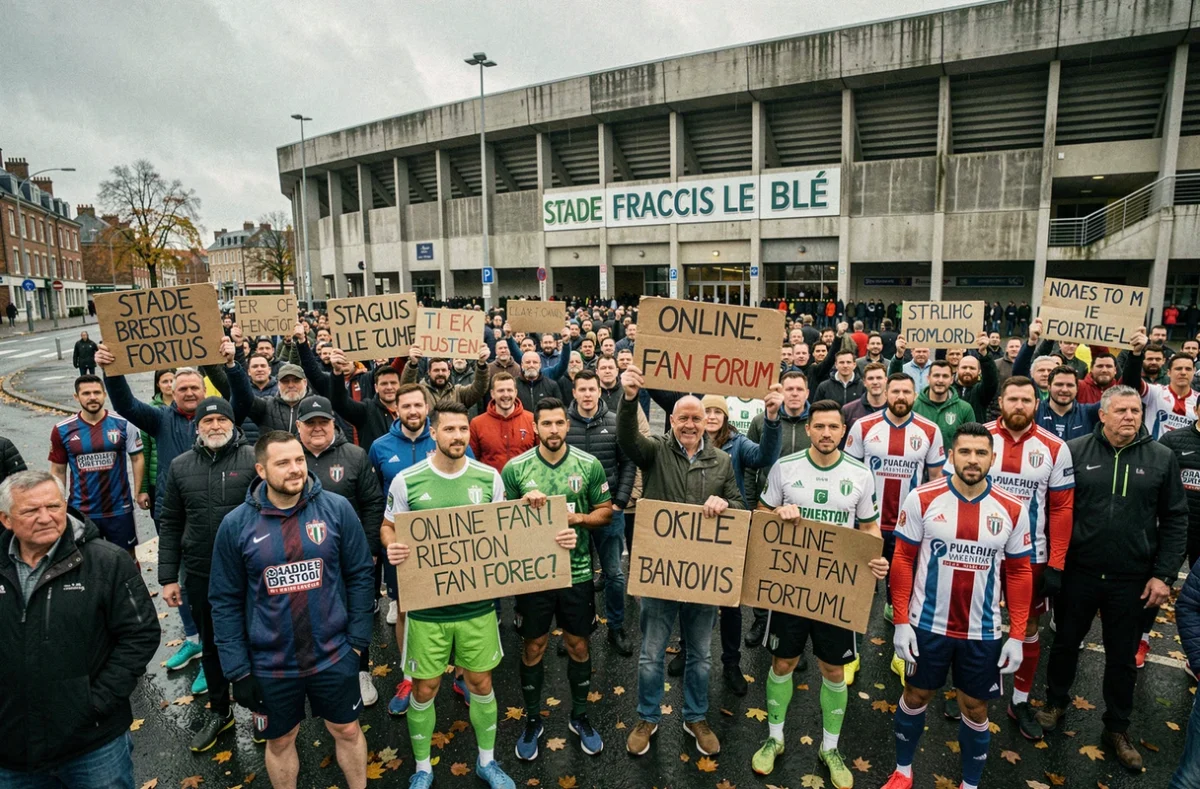 Rassemblement de supporters du Stade Brestois 29 devant le stade Francis-Le Blé un jour de match à Brest